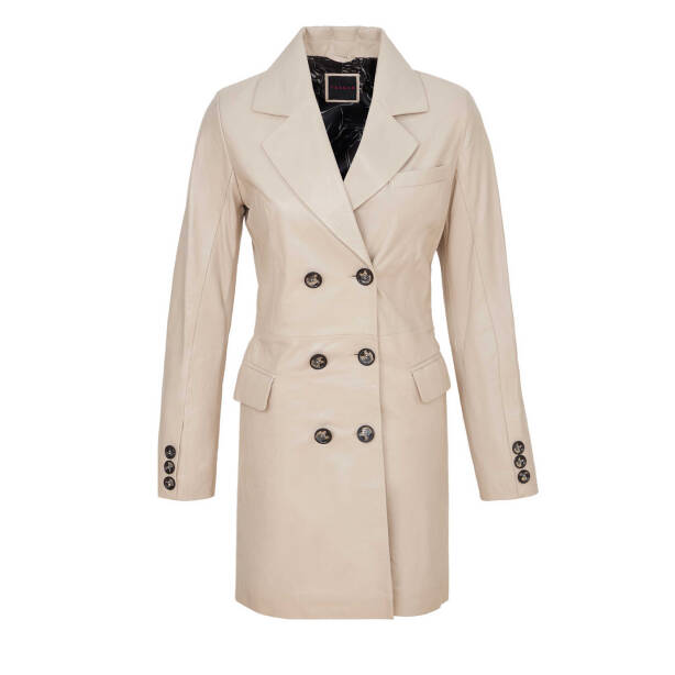 Bej Hakiki Deri Kadın Deri Trençkot - K24KDM320450-Q3W - 1