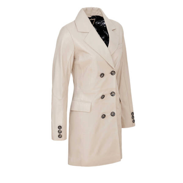 Bej Hakiki Deri Kadın Deri Trençkot - K24KDM320450-Q3W - 2