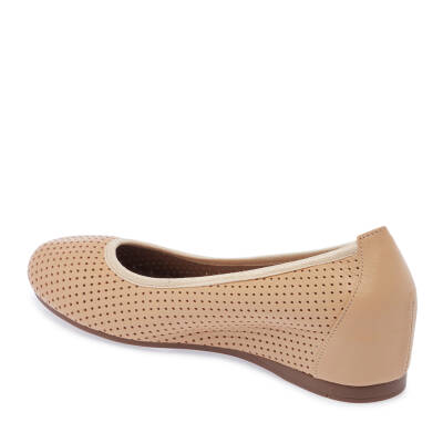 Bej Hakiki Deri Kadın Dolgu Topuklu Ayakkabı - K24I1AY67302-K40 - 3