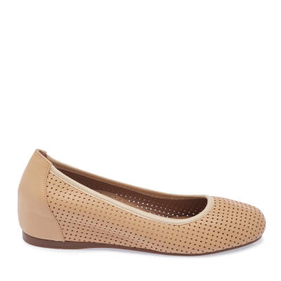 Bej Hakiki Deri Kadın Dolgu Topuklu Ayakkabı - K24I1AY67302-K40 - 1