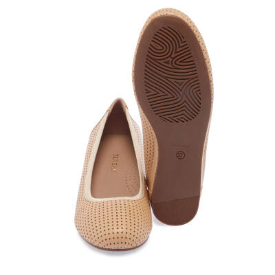 Bej Hakiki Deri Kadın Dolgu Topuklu Ayakkabı - K24I1AY67302-K40 - 4