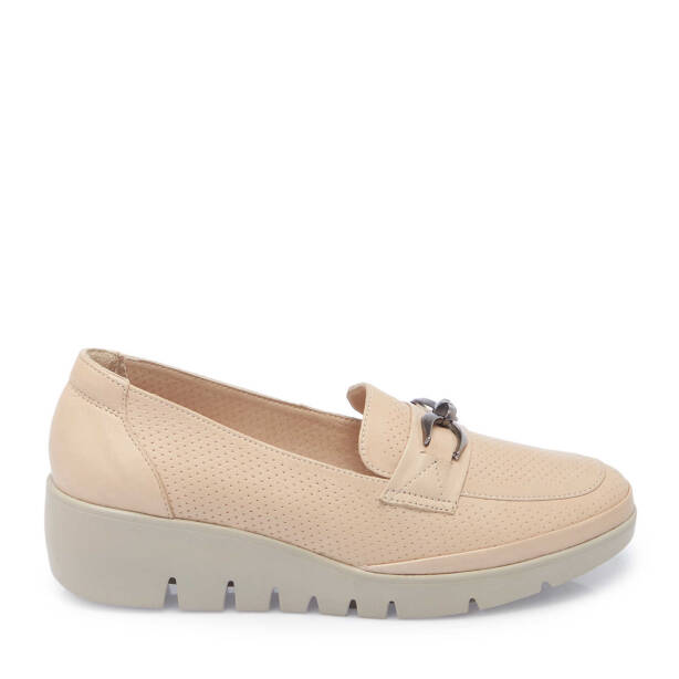 Bej Deri Kadın Dolgu Topuklu Ayakkabı - K25I1AY67845-A25 - Tergan