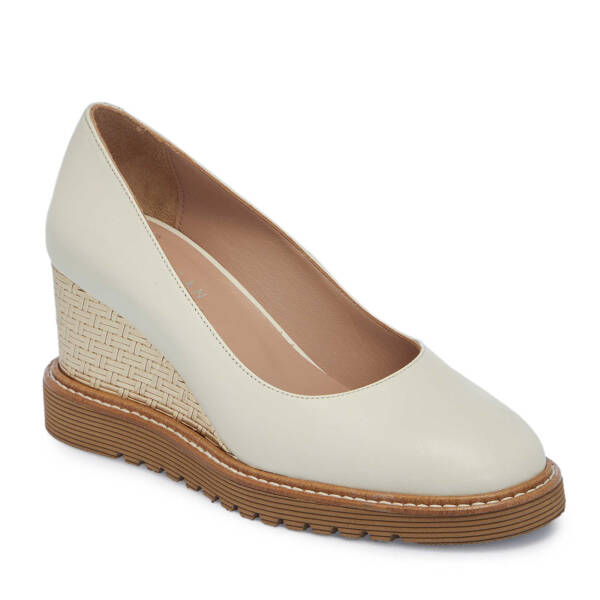 Bej Hakiki Deri Kadın Dolgu Topuklu Ayakkabı - K25I1AY68092-A25 - 2