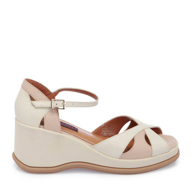 Bej Deri Kadın Dolgu Topuklu Ayakkabı - K25Y1AY67904-A25 - Tergan