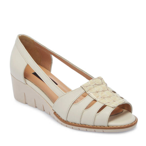 Bej Hakiki Deri Kadın Dolgu Topuklu Ayakkabı - K25Y1AY67906-A25 - 2