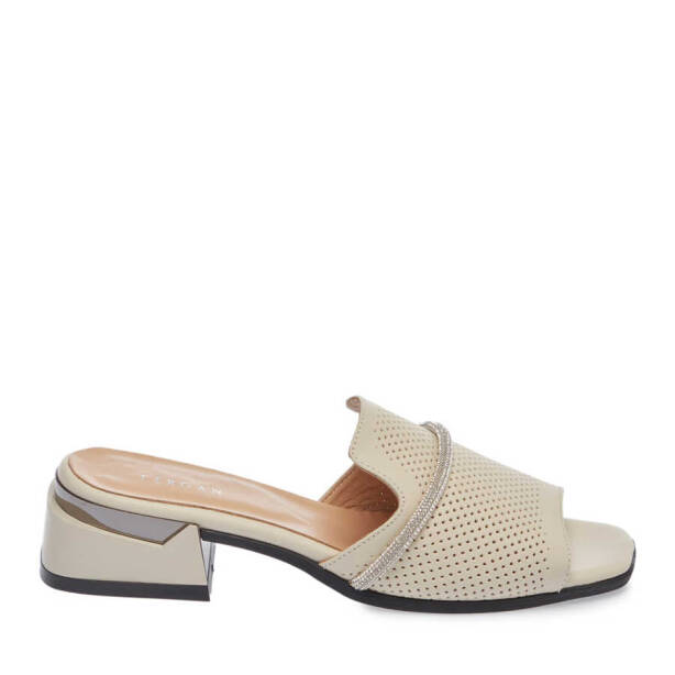 Bej Deri Kadın Terlik - K24Y1TR67110-A25 - 3