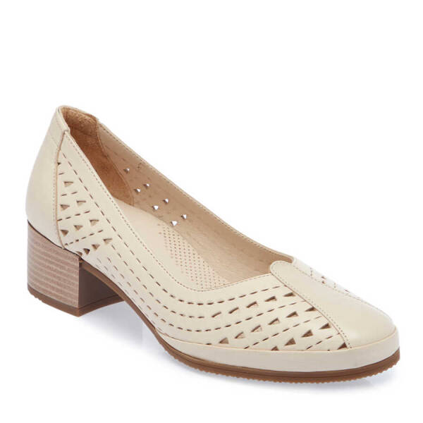 Bej Deri Kadın Topuklu Ayakkabı - K24I1AY67106-A25 - 1