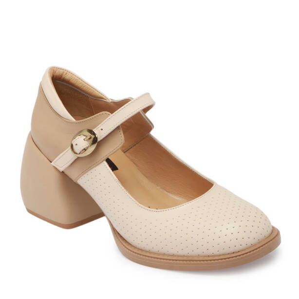 Bej Deri Kadın Topuklu Ayakkabı - K24I1AY67291-A25 - 1