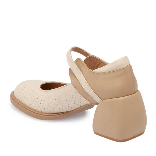 Bej Deri Kadın Topuklu Ayakkabı - K24I1AY67291-A25 - 2