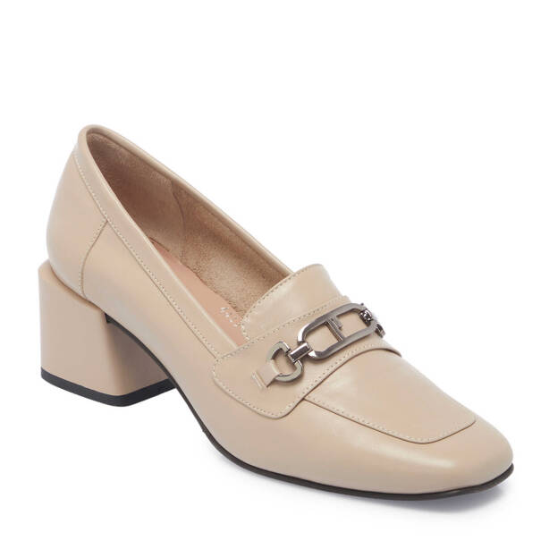 Bej Hakiki Deri Kadın Topuklu Ayakkabı - K24I1AY67487-A25 - 2