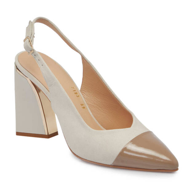 Bej Deri Kadın Topuklu Ayakkabı - K24I1AY67489-A0A - 1