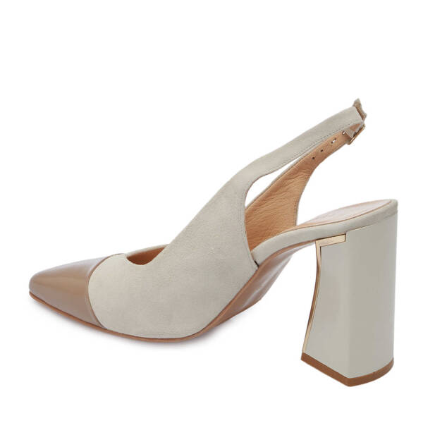 Bej Deri Kadın Topuklu Ayakkabı - K24I1AY67489-A0A - 2