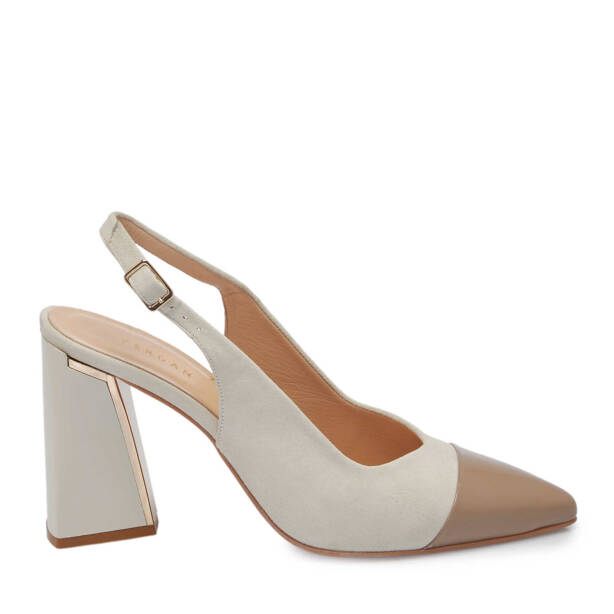 Bej Deri Kadın Topuklu Ayakkabı - K24I1AY67489-A0A - 3