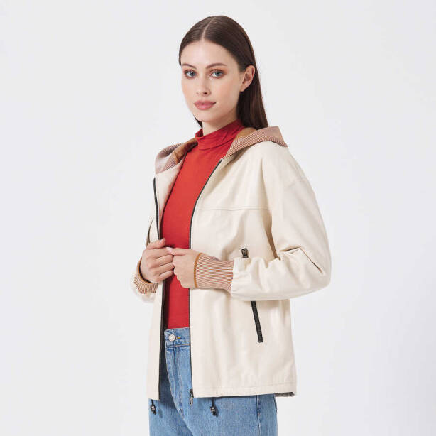 Bej Deri - Tekstil Kadın Deri Mont - K23KDM320390-Q3W - 2