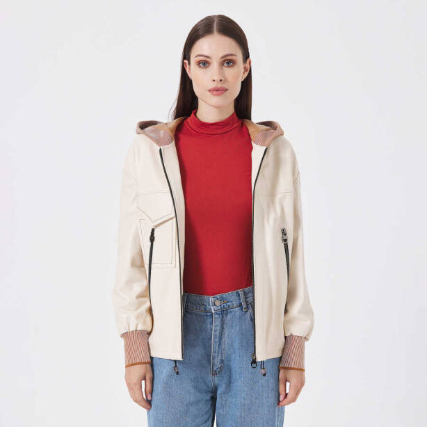Bej Deri - Tekstil Kadın Deri Mont - K23KDM320390-Q3W - 4