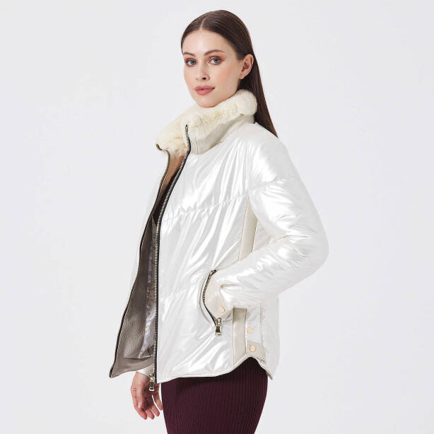 Bej Deri - Tekstil Kadın Deri Mont - K23KDM320414-Q8H - 2