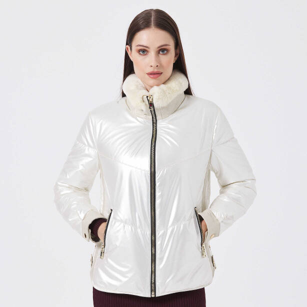 Bej Deri - Tekstil Kadın Deri Mont - K23KDM320414-Q8H - 4