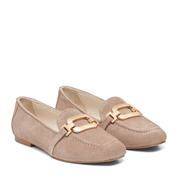Bej Hakiki Süet Deri Kadın Babet - K26I1BB68490-C9W - 2