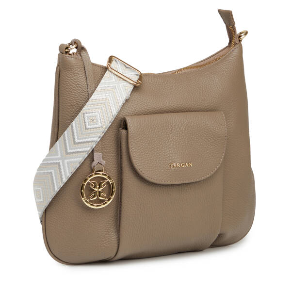 Bej Hakiki Deri Kadın Çapraz Askılı Çanta - S26Y1BC80409-S95 - 2