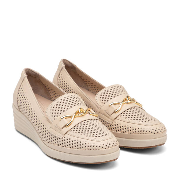 Bej Hakiki Deri Kadın Dolgu Topuklu Ayakkabı - K26I1AY68598-A25 - 2