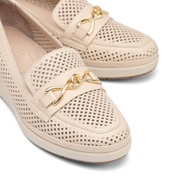 Bej Hakiki Deri Kadın Dolgu Topuklu Ayakkabı - K26I1AY68598-A25 - 3