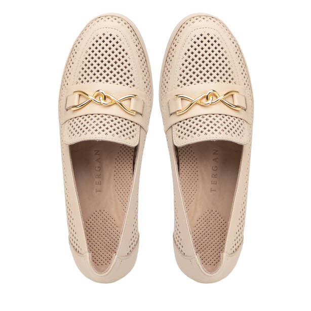 Bej Hakiki Deri Kadın Dolgu Topuklu Ayakkabı - K26I1AY68598-A25 - 5