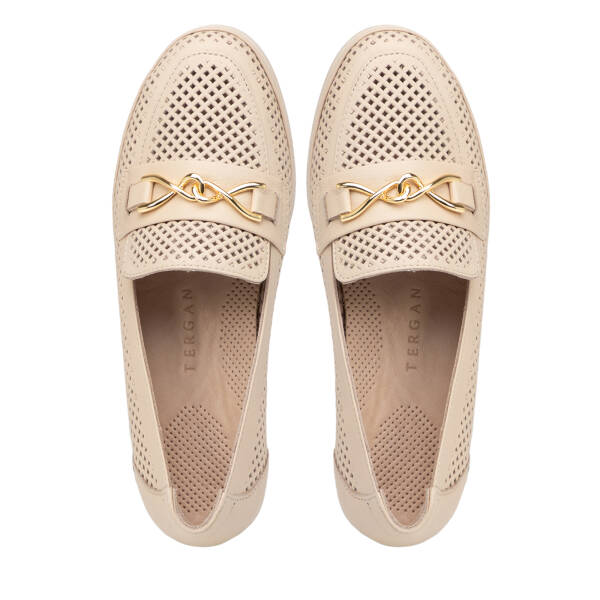 Bej Hakiki Deri Kadın Dolgu Topuklu Ayakkabı - K26I1AY68598-A25 - 5