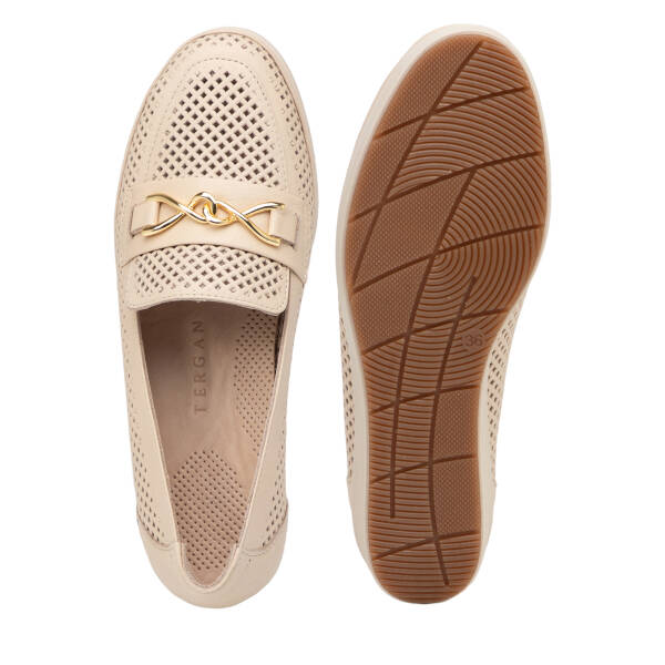 Bej Hakiki Deri Kadın Dolgu Topuklu Ayakkabı - K26I1AY68598-A25 - 6