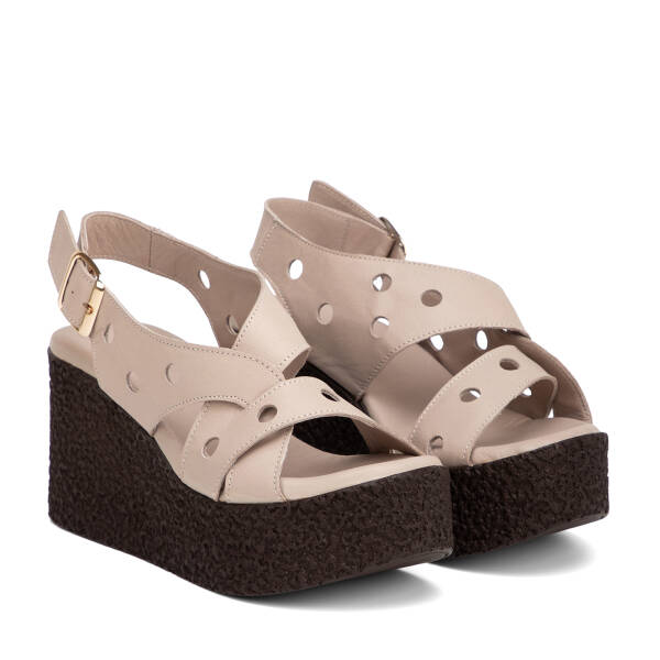 Bej Hakiki Deri Kadın Sandalet - K26Y1SN68597-K11 - 2