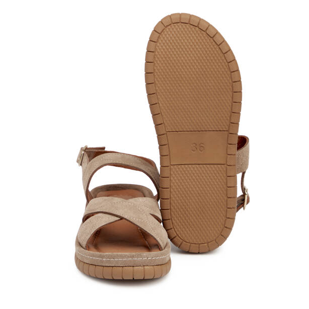 Bej Hakiki Süet Deri Kadın Sandalet - K25Y1SN67844-B79 - 4