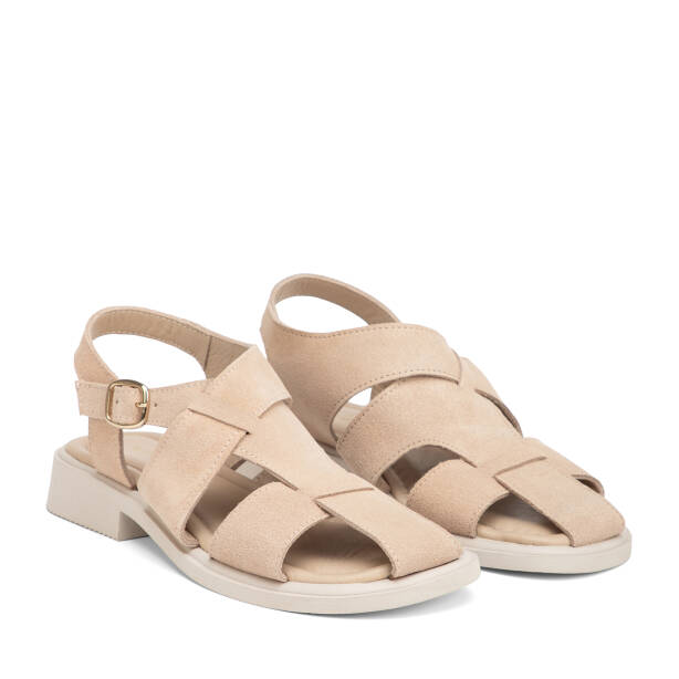 Bej Hakiki Süet Deri Kadın Sandalet - K26Y1SN68426-B79 - 2