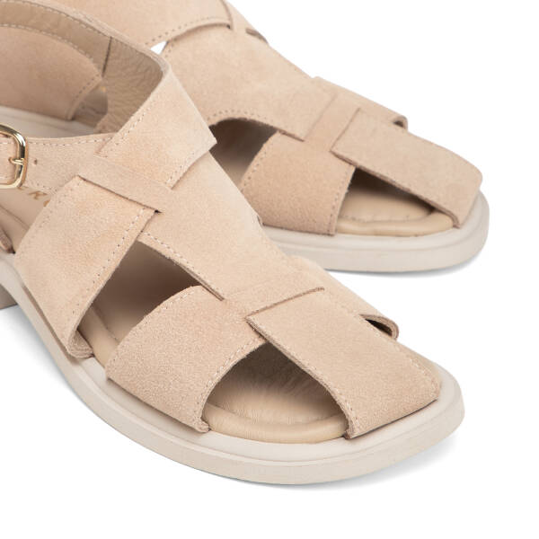 Bej Hakiki Süet Deri Kadın Sandalet - K26Y1SN68426-B79 - 3