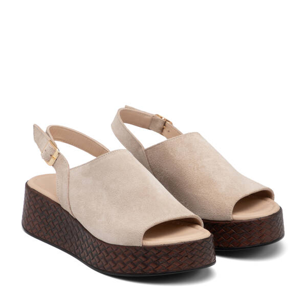 Bej Hakiki Süet Deri Kadın Sandalet - K26Y1SN68560-B79 - 2