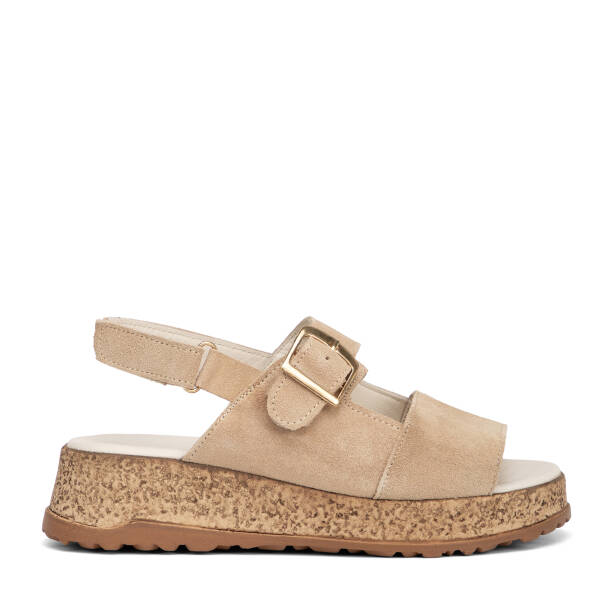 Bej Hakiki Süet Deri Kadın Sandalet - K26Y1SN68583-B79 - 1