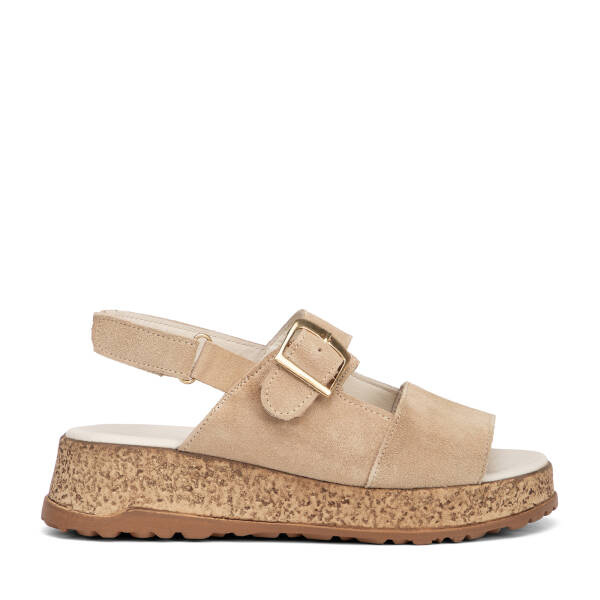 Bej Hakiki Süet Deri Kadın Sandalet - K26Y1SN68583-B79 - 1
