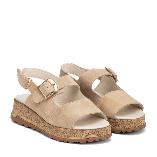 Bej Hakiki Süet Deri Kadın Sandalet - K26Y1SN68583-B79 - 2