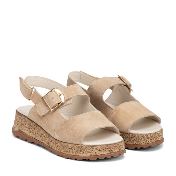 Bej Hakiki Süet Deri Kadın Sandalet - K26Y1SN68583-B79 - 2