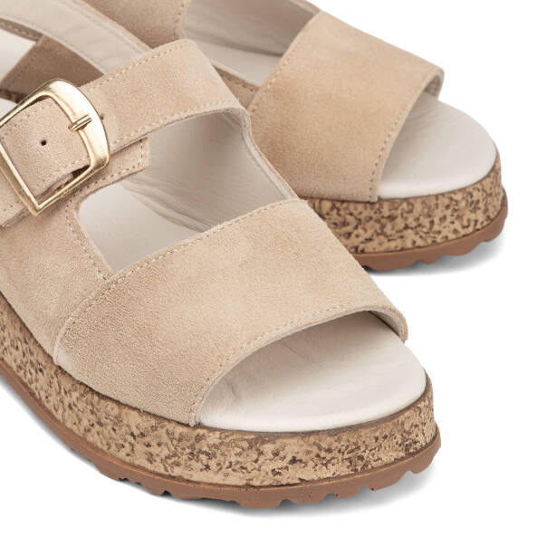 Bej Hakiki Süet Deri Kadın Sandalet - K26Y1SN68583-B79 - 3
