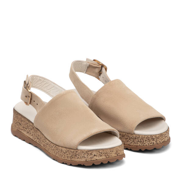 Bej Hakiki Süet Deri Kadın Sandalet - K26Y1SN68584-B79 - 2