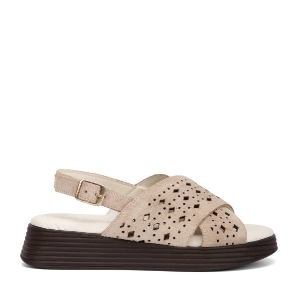 Bej Hakiki Süet Deri Kadın Sandalet - K26Y1SN68594-B79 - 1