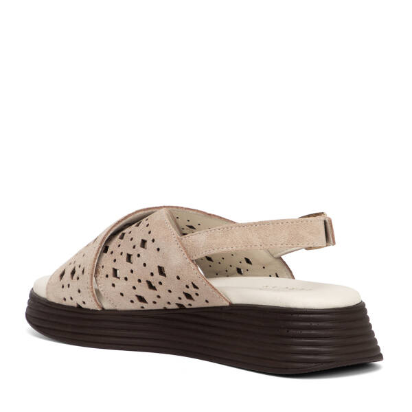 Bej Hakiki Süet Deri Kadın Sandalet - K26Y1SN68594-B79 - 4
