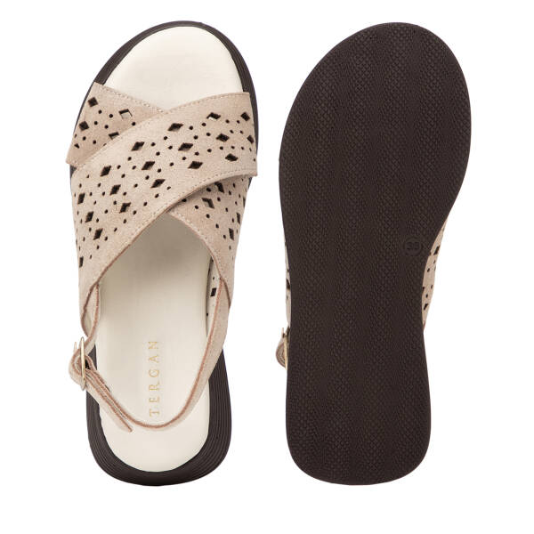 Bej Hakiki Süet Deri Kadın Sandalet - K26Y1SN68594-B79 - 6