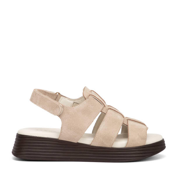 Bej Hakiki Süet Deri Kadın Sandalet - K26Y1SN68595-B79 - 1
