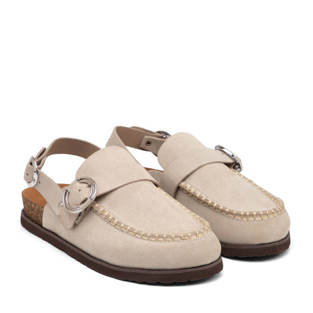 Bej Hakiki Süet Deri Kadın Sandalet - K26Y1SN68618-B79 - 2