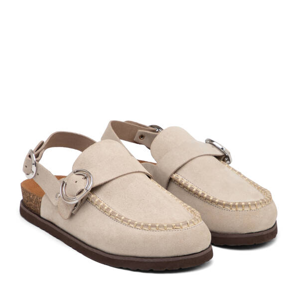 Bej Hakiki Süet Deri Kadın Sandalet - K26Y1SN68618-B79 - 2
