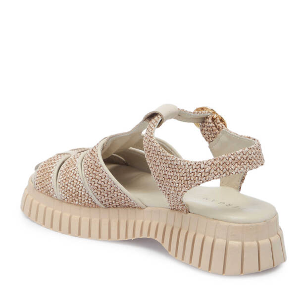 Bej Hasır - Deri Kadın Sandalet - K25Y1SN67865-A25 - 3