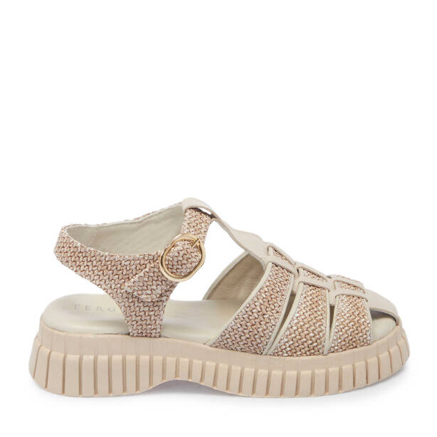 Bej Hasır - Deri Kadın Sandalet - K25Y1SN67865-A25 