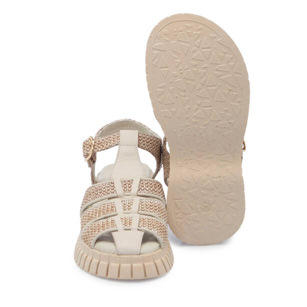 Bej Hasır - Deri Kadın Sandalet - K25Y1SN67865-A25 - 4