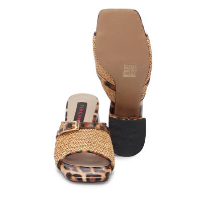 Bej Hasır - Deri Leopar Kadın Terlik - K25Y1TR68005-U7P - 4