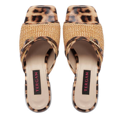 Bej Hasır - Deri Leopar Kadın Terlik - K25Y1TR68005-U7P - 5